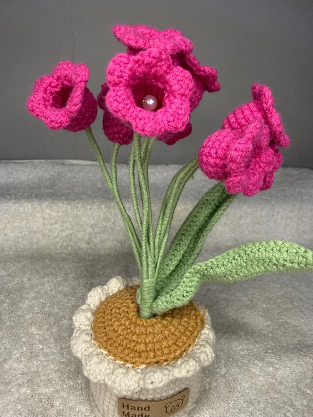 Handmade Crocheted Pink Knot Flowers in Decorative Pot – 8